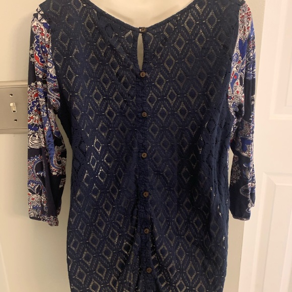 Lucky Brand Peasant Blue Paisley Top Lace Boho women’s L Large 12-14 - Picture 3 of 4